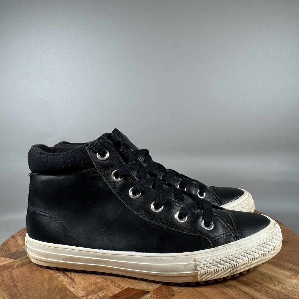 Converse Black Leather High Top Casual Shoes Sneakers Womens 6 (Youth‎ 4.5)